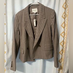 Banana Republic Taupe Pinstripe Double-Breasted Cropped Blazer